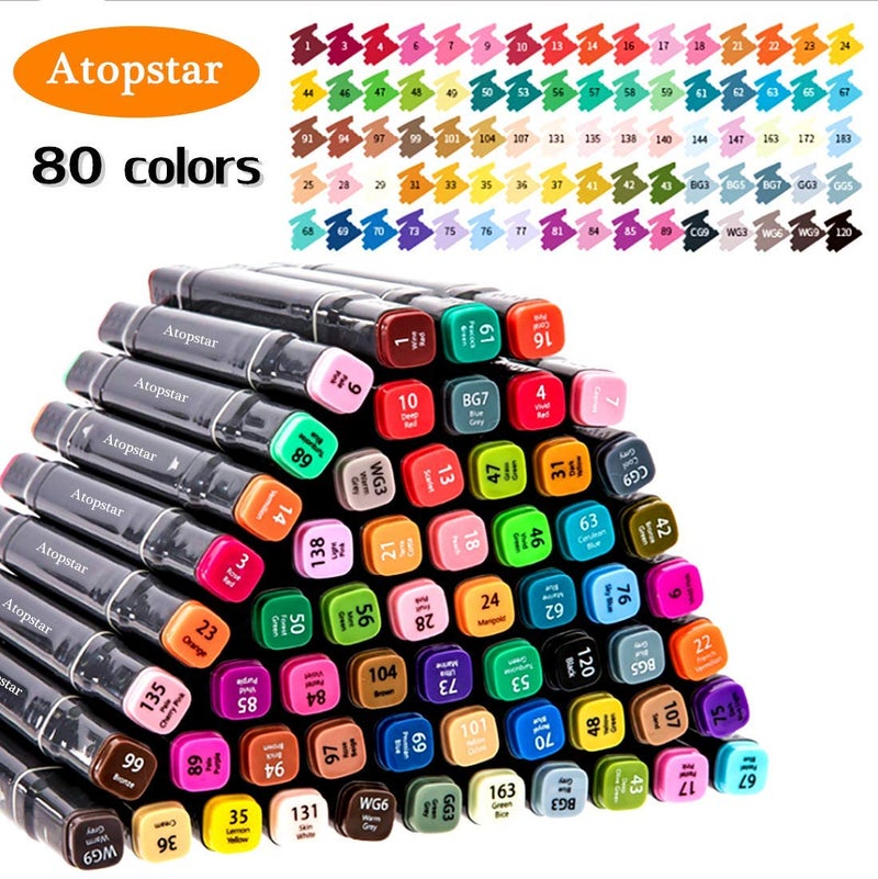 ATOPSTAR 80 Colors Alcohol Markers Artist Drawing Art for Kids Dual Tip Adult Coloring Painting Supplies Perfect Boys Girls Students Adult(80 Black Shell) - Image 2